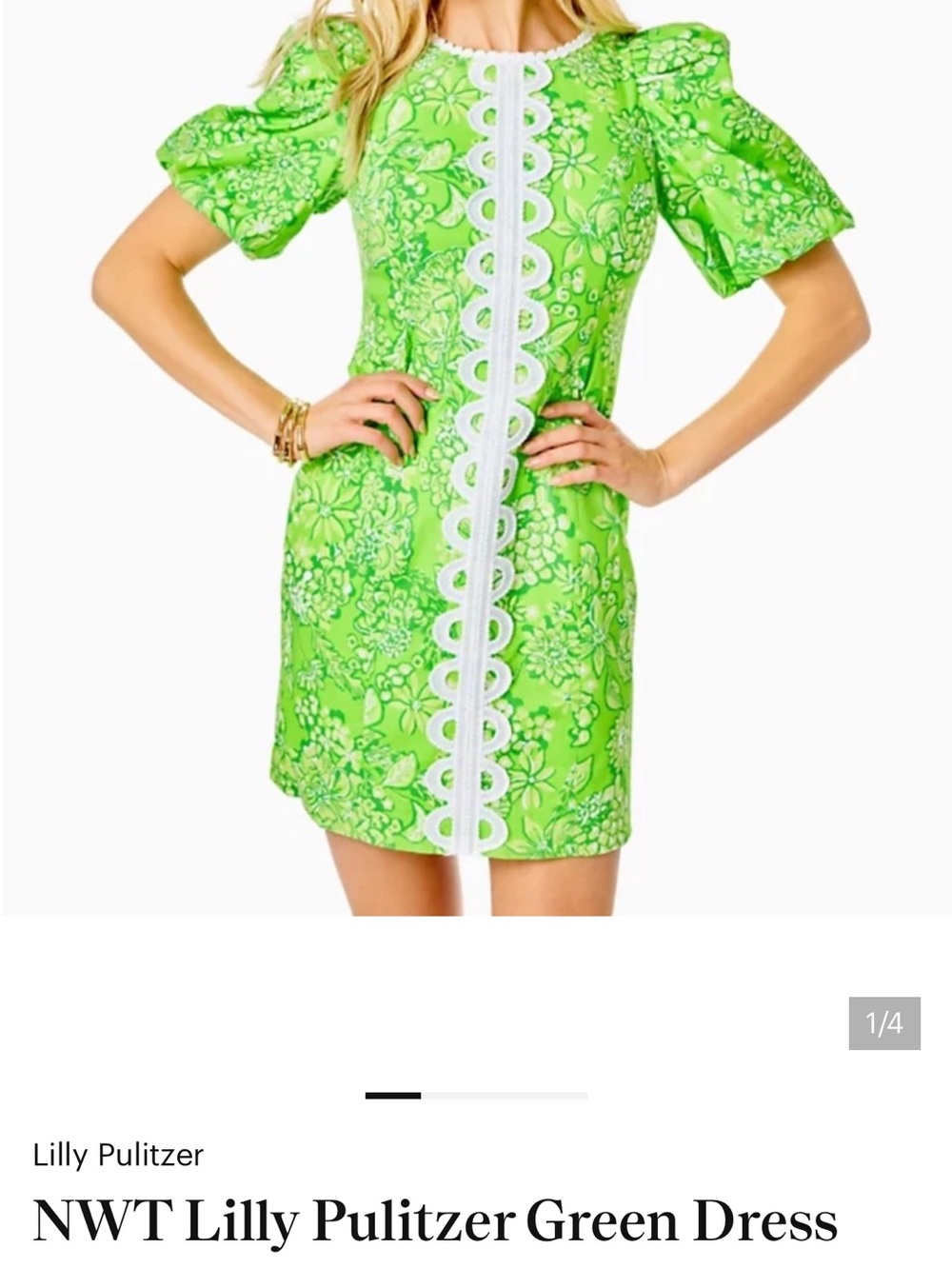 Lilly Pulitzer Lime Green Floral Mini Dress with White Trim